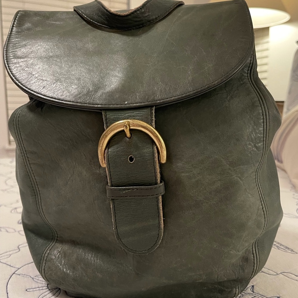 Coach Olive Leather Backpack with Gold Buckle